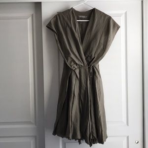 Taupe silk/cotton blend shawl dress